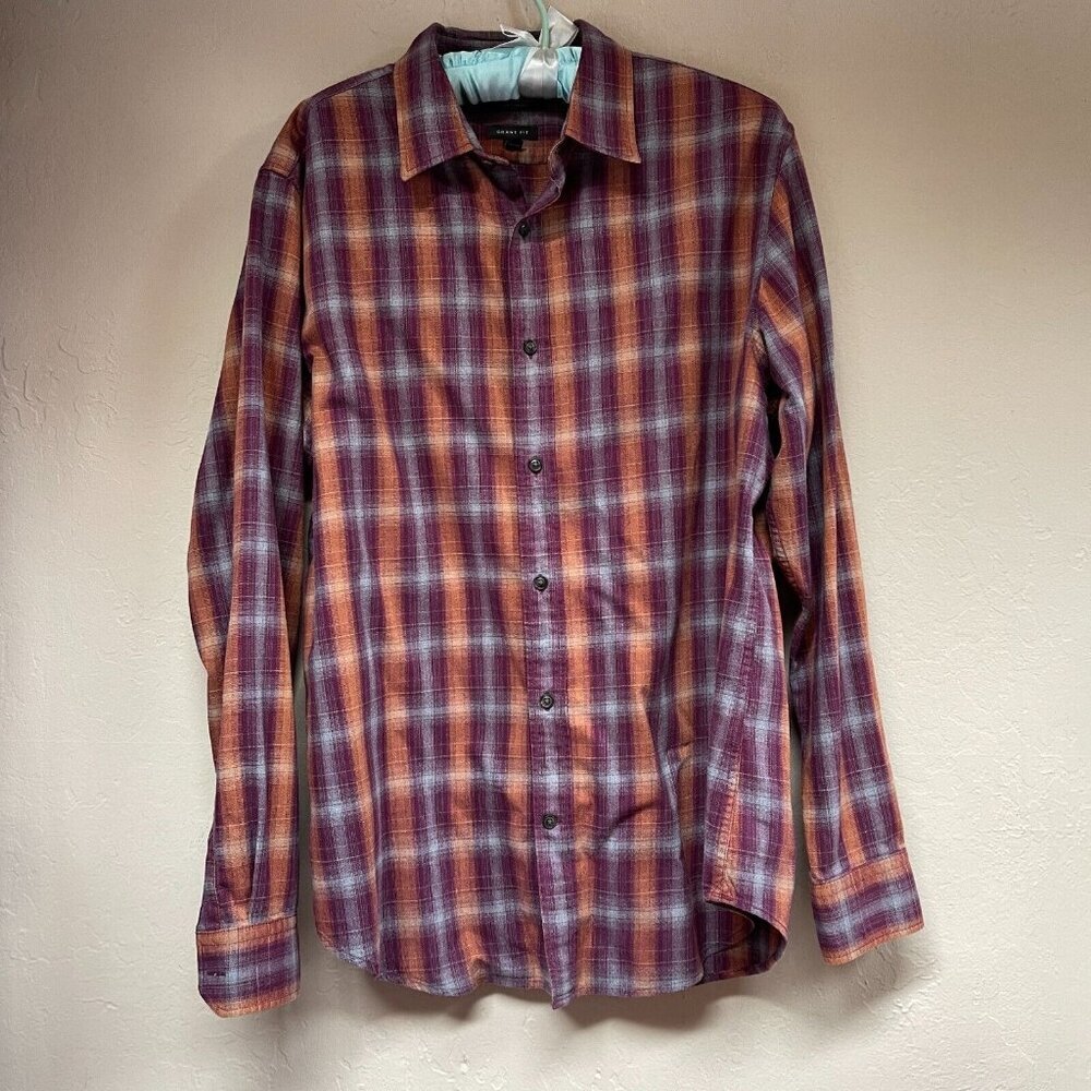 Banana Republic Men's Large Cotton Button Up Grant Fit Luxe Flannel Plaid Shirt